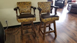 Counter Height Rustic Barstool In Skull Sepia And Calderon Chocolate Corral - LOREC Ranch Home Furnishings
