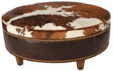 Ranch Collection Round Cowhide Ottoman - LOREC Ranch Home Furnishings