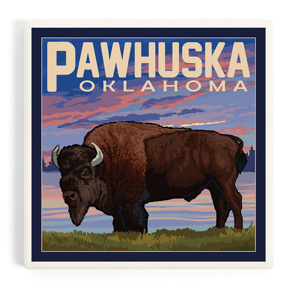 Ceramic Coaster Pawhuska, Oklahoma, Buffalo & Sunset