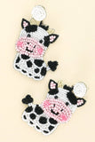 2-Tier Farm Animal Cow Beaded Embroidery Earrings