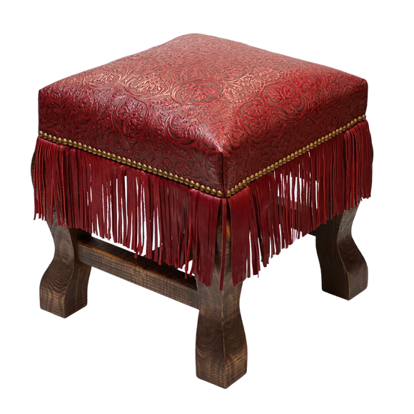 Cowboy Red Floral with Fringe Ottoman