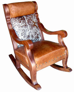 Pine Wood Rocker Chair W/Leather And Hide