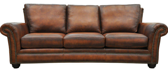 Kaymus 3 Cushion Sofa With Cowhide And Wagon Wheel Leather