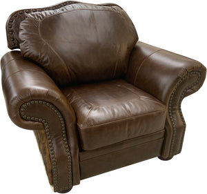 Rowan Swivel Glider Recliner  With Cora Pecan Leather And Dark Brindle Hide Nailhead #13 And Cuttop Tr-21 Legs