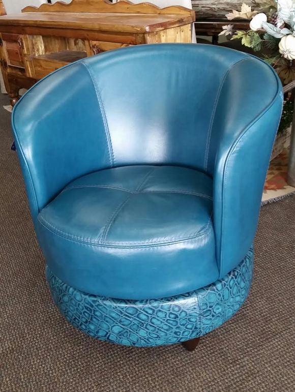 Shelby Swivel Chair W/ Tooled Leather