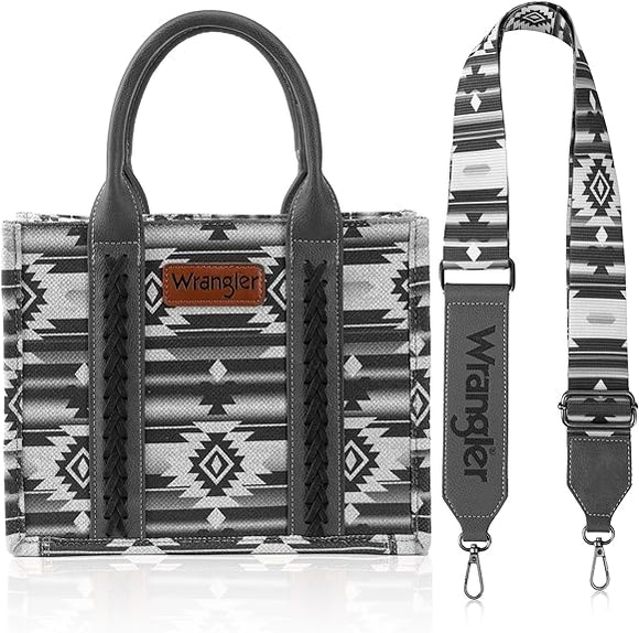 WG2203A-8120S Wrangler Southwestern Print Small Canvas Tote/Crossbody- Black