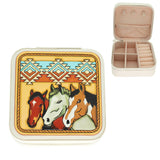 Rustic Western Horses Travel Leather Jewelry Box