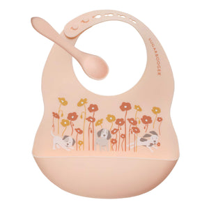 Fresh & Messy Silicone Bib & Spoon Set | Puppies & Poppies