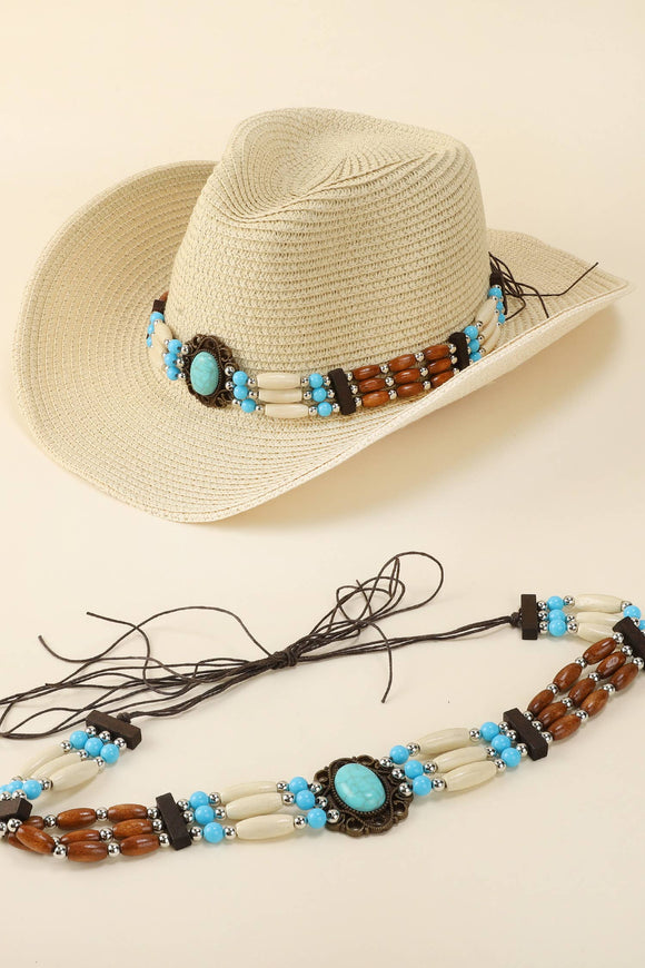 Western Turquoise Concho Row Beaded Hat Band