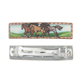 Rustic Western Horse Tooled Leather Barrette Hair Clip