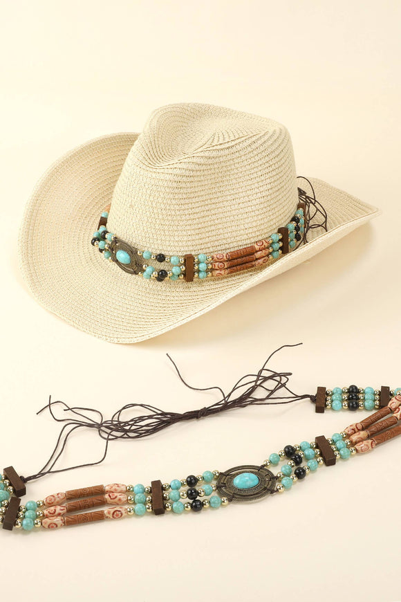 Western Turquoise Concho Row Beaded Hat Band