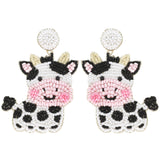 2-Tier Farm Animal Cow Beaded Embroidery Earrings