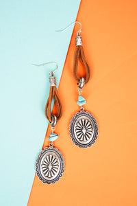 RAWHIDE LOOP SILVERTONE CONCHO EARRINGS