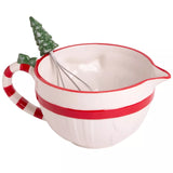 62oz White Sweater Batter Bowl W/SS Whisk With Xmas Handle