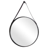 30" Round Mirror In Metal Frame With Leather Strap