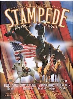 Official 2010 Buffalo Bill Cody Stampede Rodeo Poster Print w/Wooden Frame & Glass - LOREC Ranch Home Furnishings