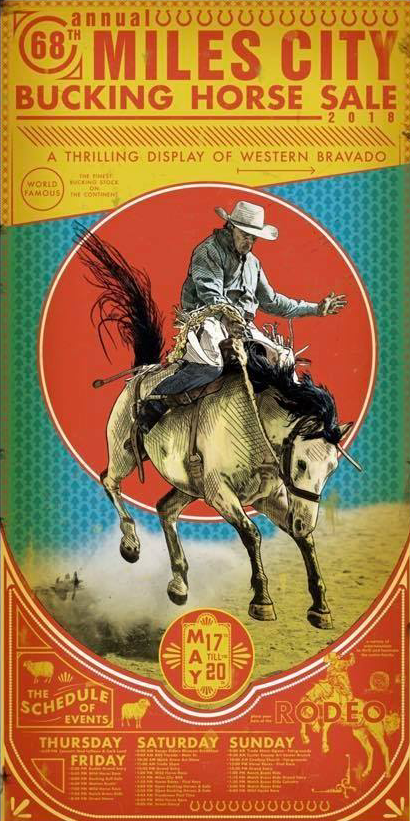 Official 68th Annual 2018 Miles City Bucking Horse Sale Rodeo Poster Print w/Wooden Frame & Glass