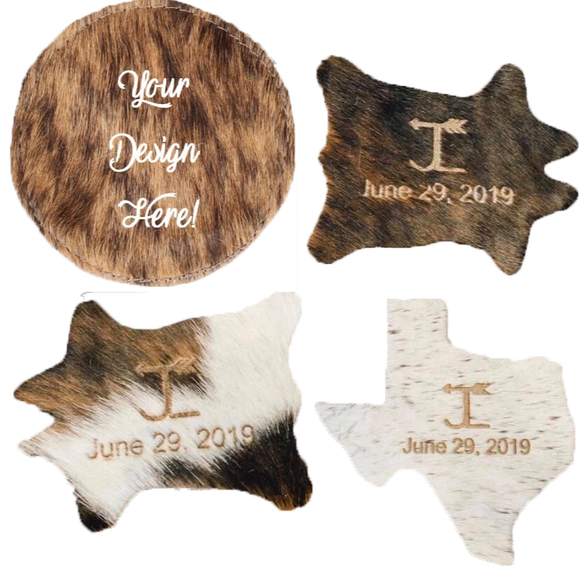 Laser Engraved Cowhide Coasters (Bulk)