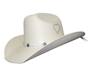 Canvas Cream Color Cowgirl Hat With Two Hearts On Crown Lar Ke W2H Sm