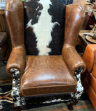 Ball & Claw Wingback In Giovanni Lt Brown Leather And Cowhide