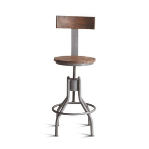 Industrial Loft Adjustable Stool With Backrest In Weathered Grey