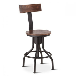 Industrial Modern Adjustable Stool With Backrest In Walnut