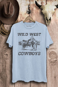 Mineral Washed Tee With Wild West Cowboy Print Lf62-3939