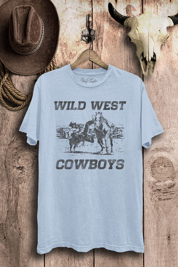 Off White Mineral Washed Tee With Wild West Cowboy Print Lf62-3939