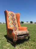 Martini Chair With Velvet, Tooled Leather, Kilim, And Cowhide - LOREC Ranch Home Furnishings