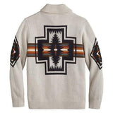 Western Sand Color, Harding Cotton Jacquard Mens Cardigan