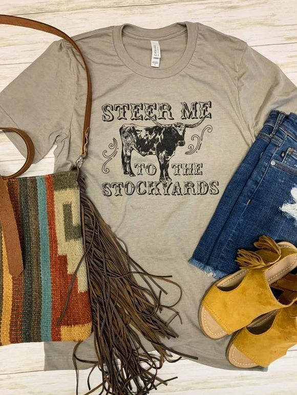 Steer Me To The Stockyards Longhorn Tee