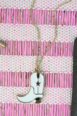 White Cattlemountain Boot Goldtone Necklace