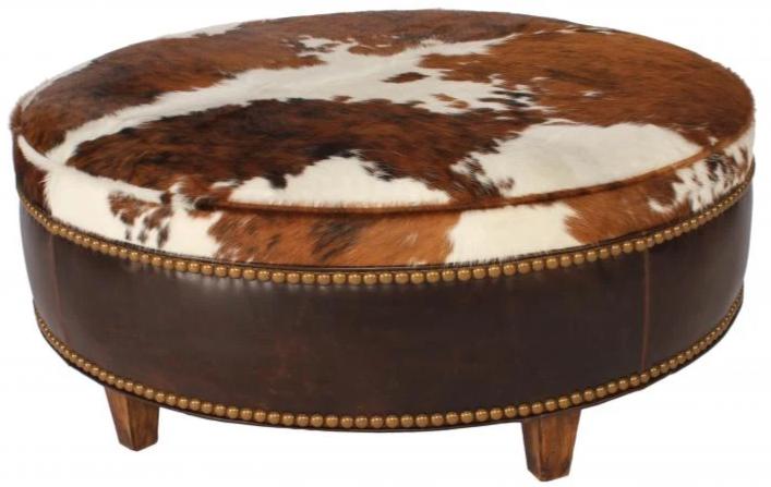 Ranch Collection Round Cowhide Ottoman